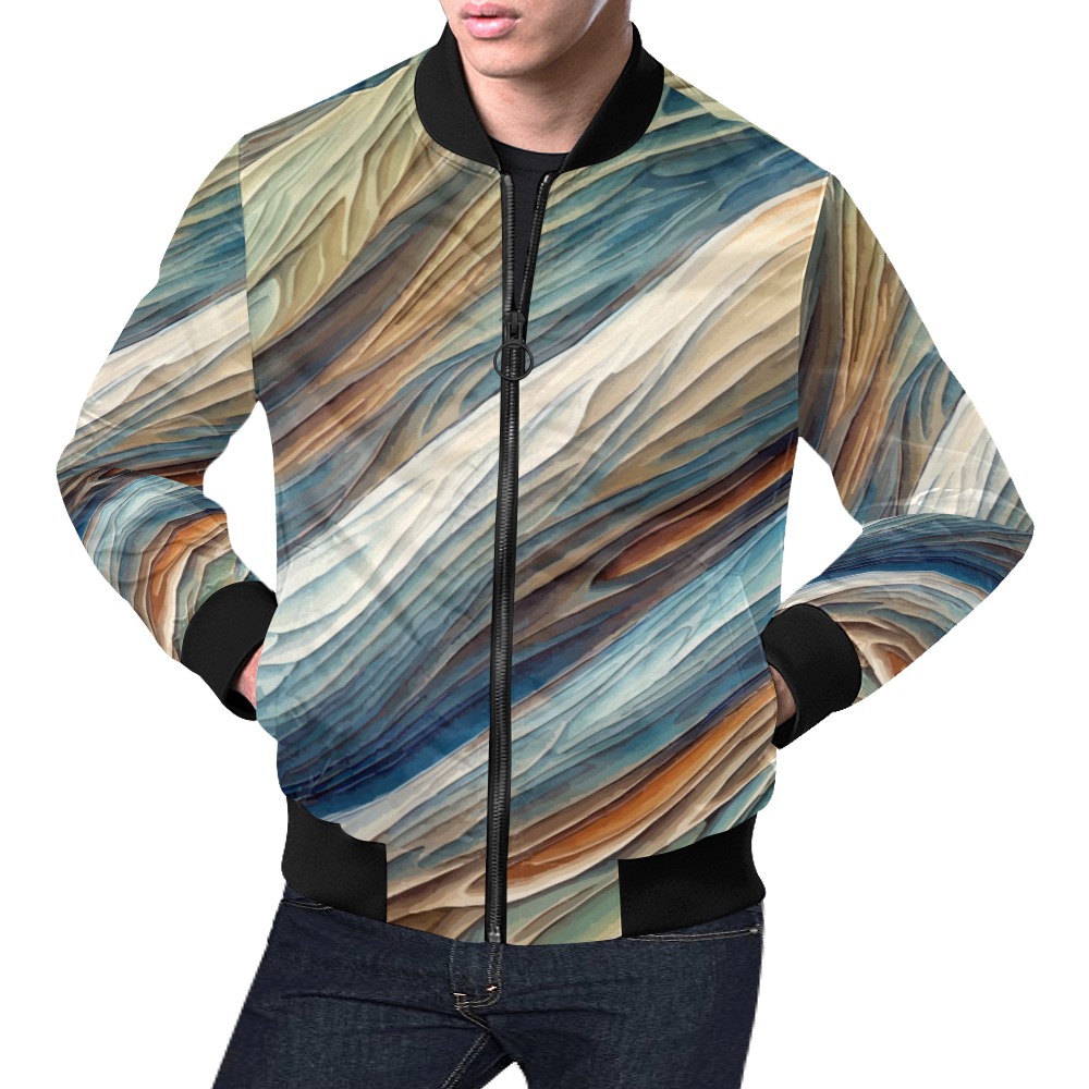 Diagonal abstract curvy abstract lines and shapes All Over Print Bomber Jacket for Men (Model H19)