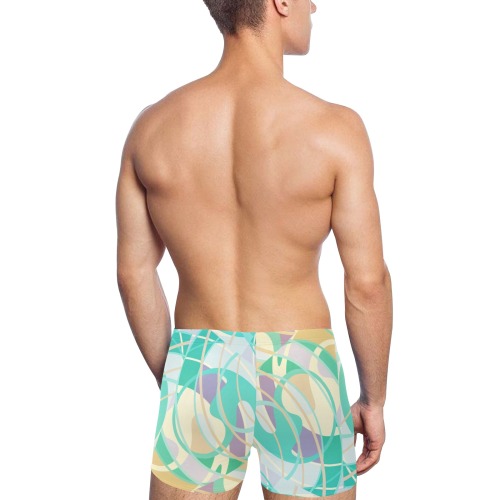 Abstract Tangles (Teal, Yellow) Beach Men's Swimming Trunks (Model L60)