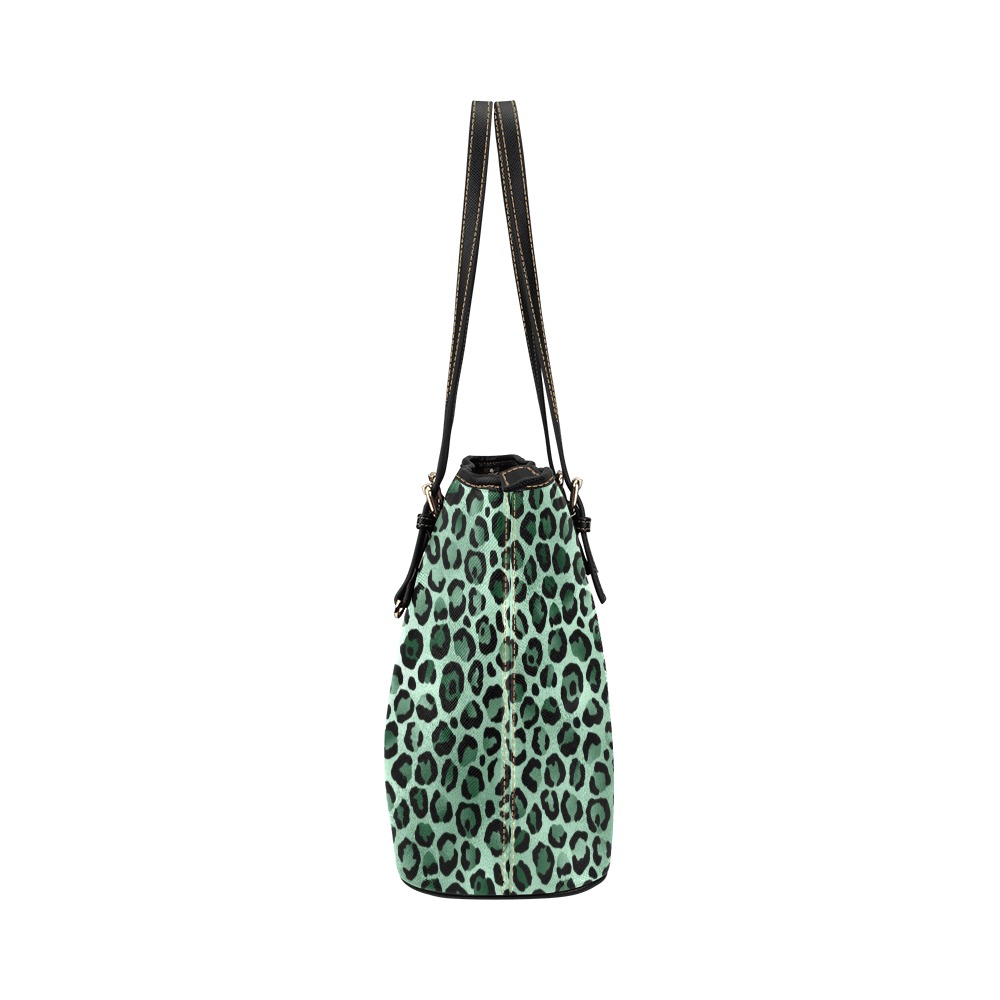 Emerald and Gold Cheetah Print Leather Tote Bag/Large (Model 1651)