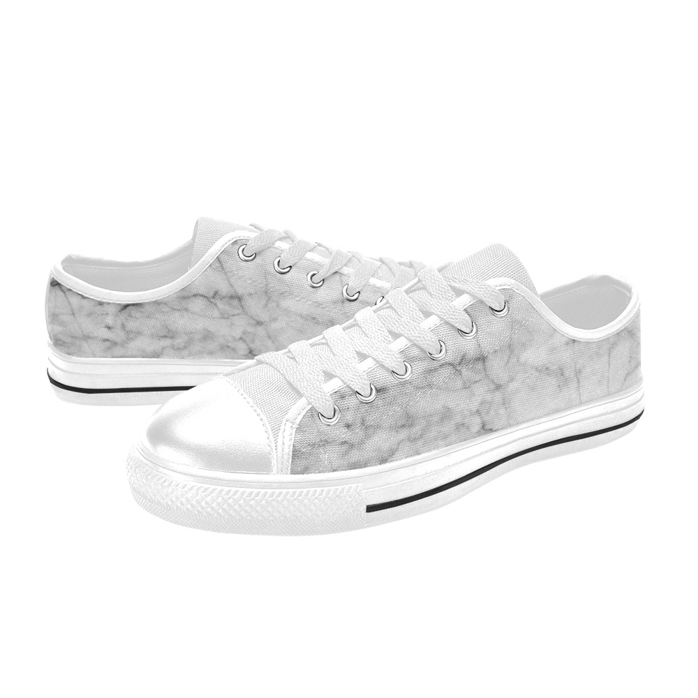 White gray marble texture Women's Classic Canvas Shoes (Model 018)