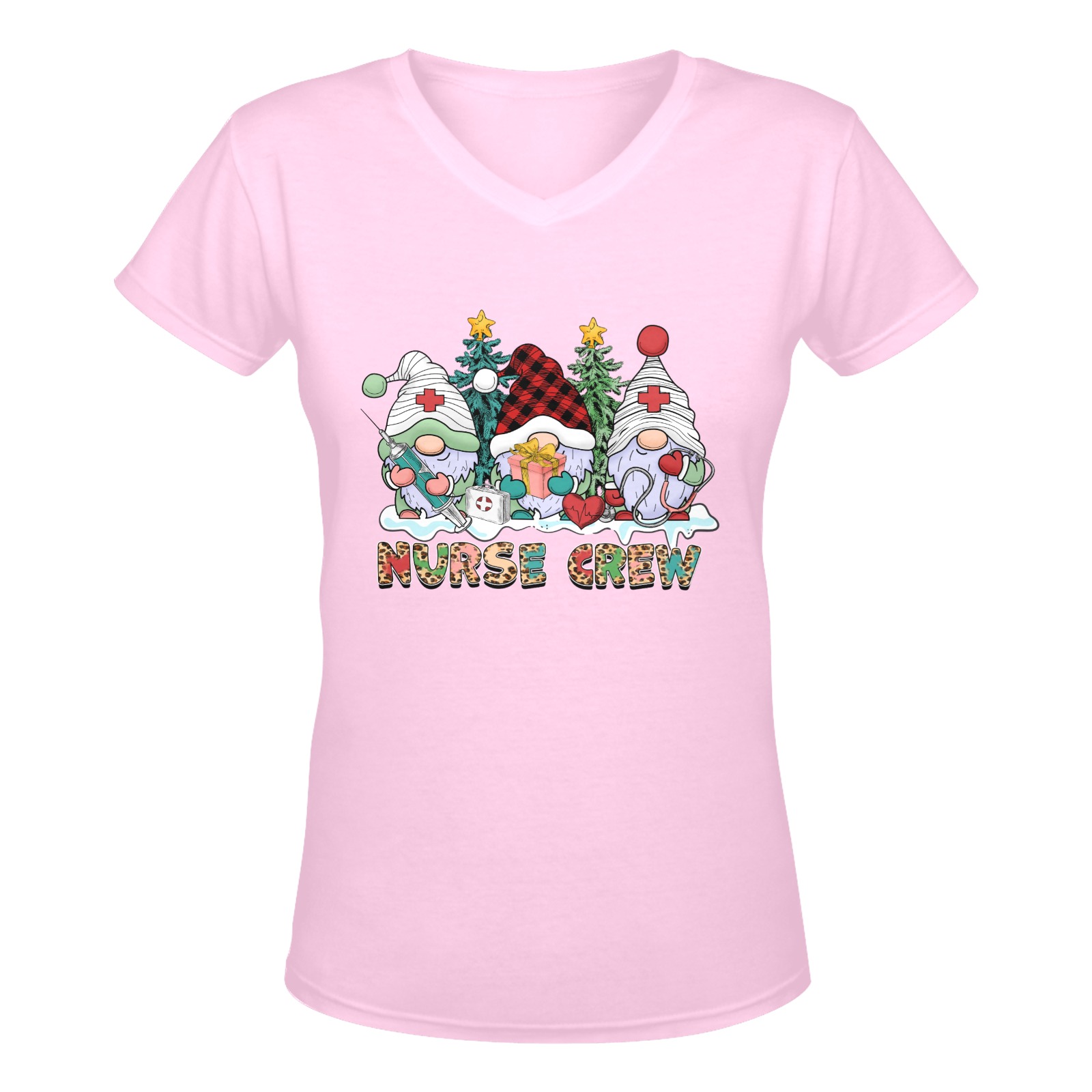 Christmas Gnome Nurse Crew (P) Women's Deep V-neck T-shirt (Model T19)