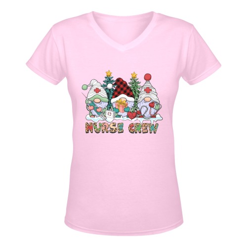 Christmas Gnome Nurse Crew (P) Women's Deep V-neck T-shirt (Model T19)