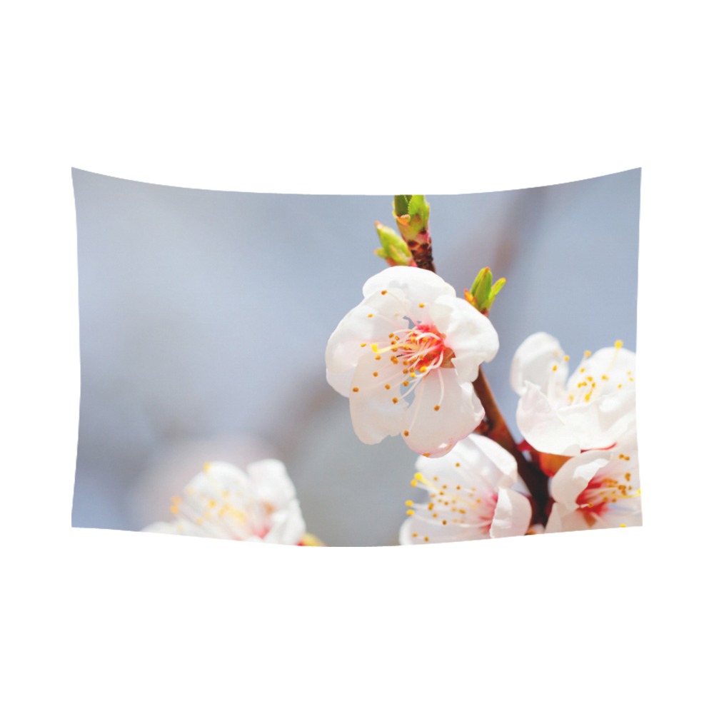 Magnificent Japanese apricot flowers on a tree. Polyester Peach Skin Wall Tapestry 90"x 60"
