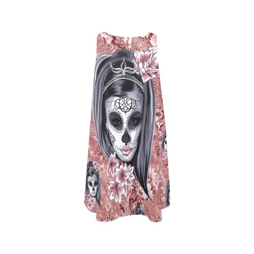 Skull Of A Pretty Flowers Lady Pattern Sleeveless A-Line Pocket Dress (Model D57)