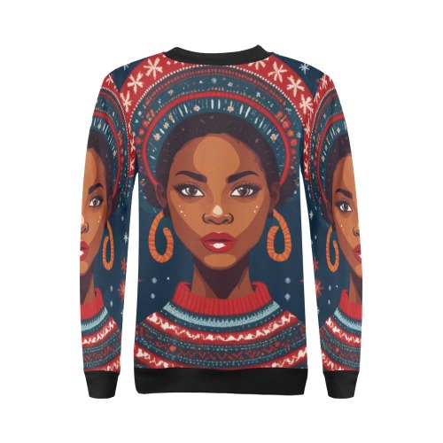 Charming African American woman and snowflakes. All Over Print Crewneck Sweatshirt for Women (Model H18)