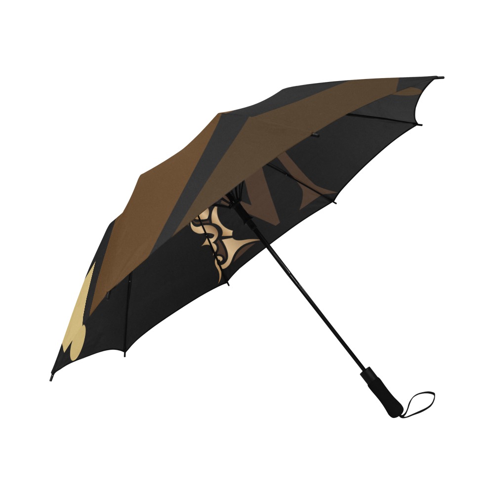 MONARCH Black, Brown and Gold Semi-Automatic Foldable Umbrella (Model U05)