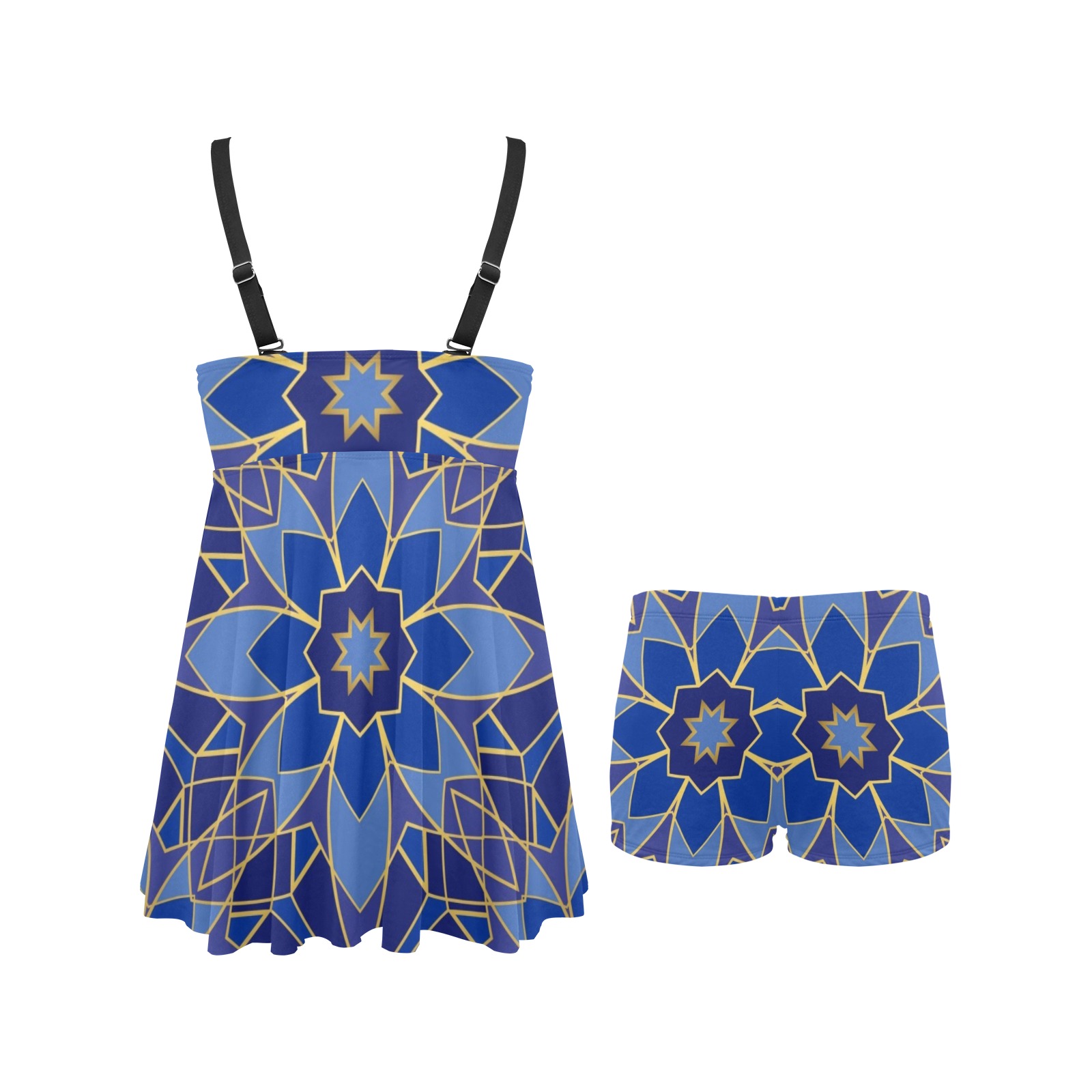 Elegant Blue Abstract Chest Pleat Swim Dress (Model S31)