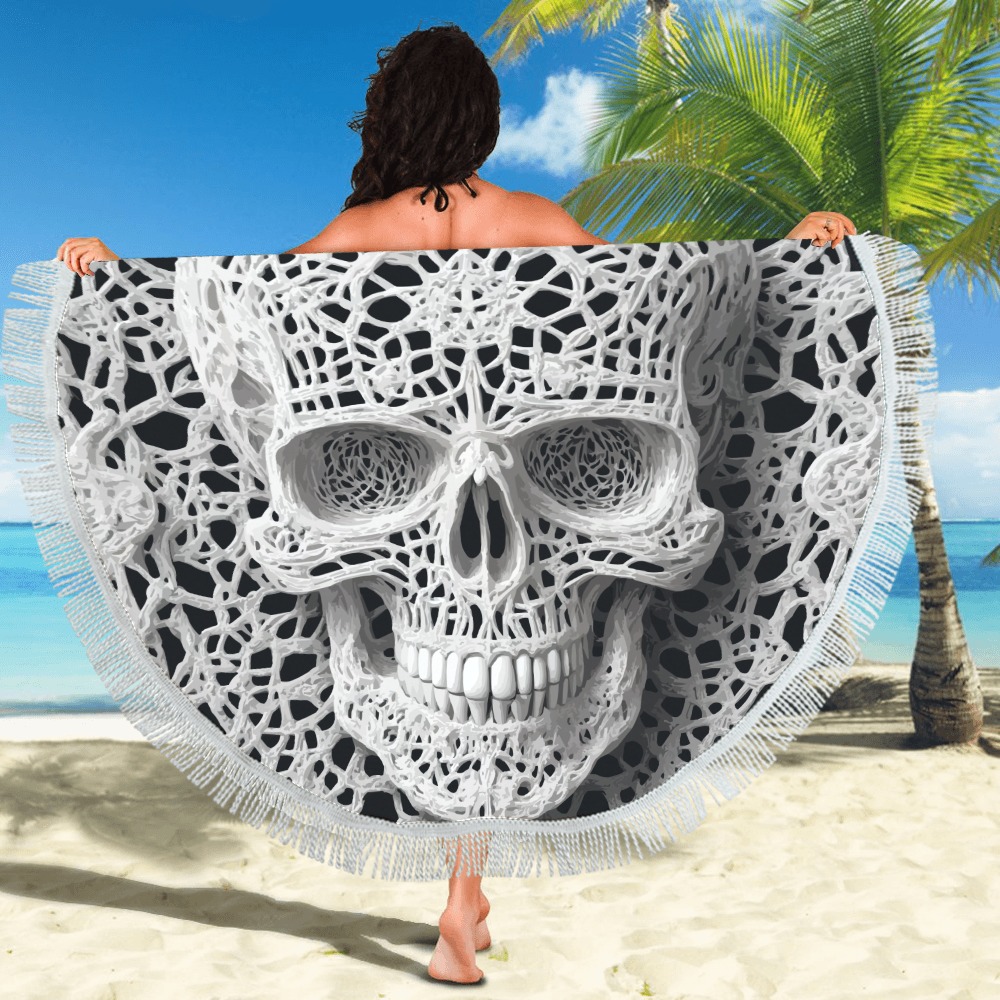 Funny elegant skull made of lace macrame Circular Beach Shawl 59"x 59"