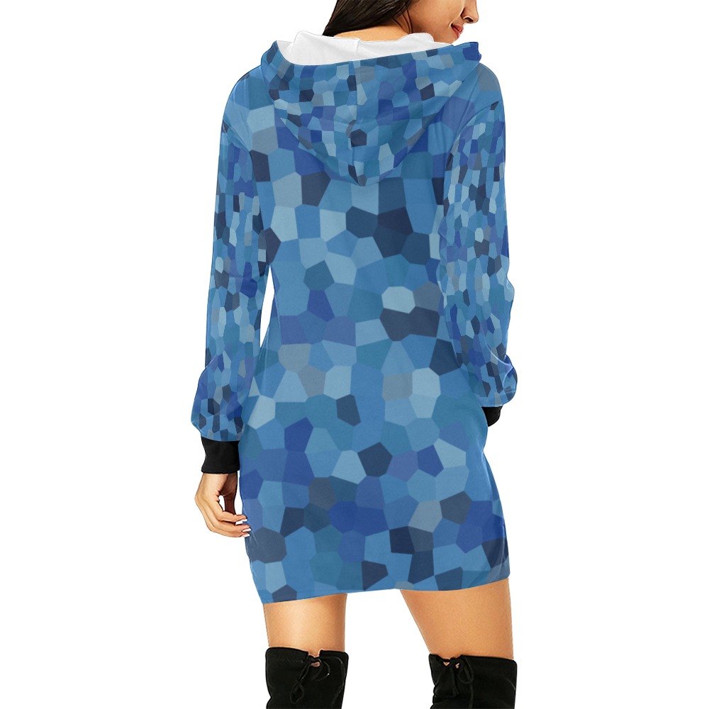 Crystalized Blue All Over Print Hoodie Mini Dress (Model H27)