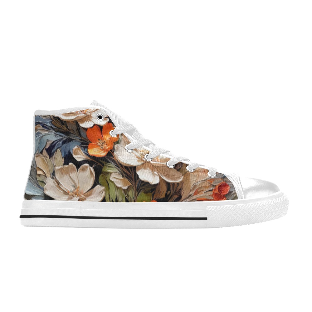 Stunning art of fantasy flowers. Heavy oil brush. Women's Classic High Top Canvas Shoes (Model 017)