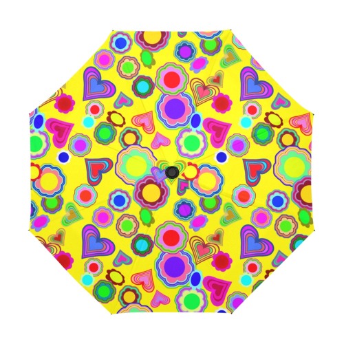 Groovy Hearts and Flowers Yellow Anti-UV Auto-Foldable Umbrella (U09)