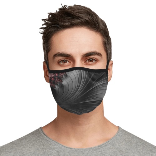 Black and Maroon Fern Fronds Fractal Abstract Elastic Binding Mouth Mask for Adults (Model M09)