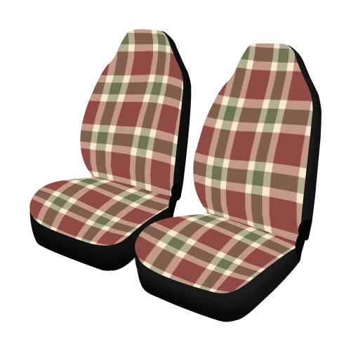 Dark Red Green Plaid Car Seat Covers (Set of 2&2 Separated Designs)