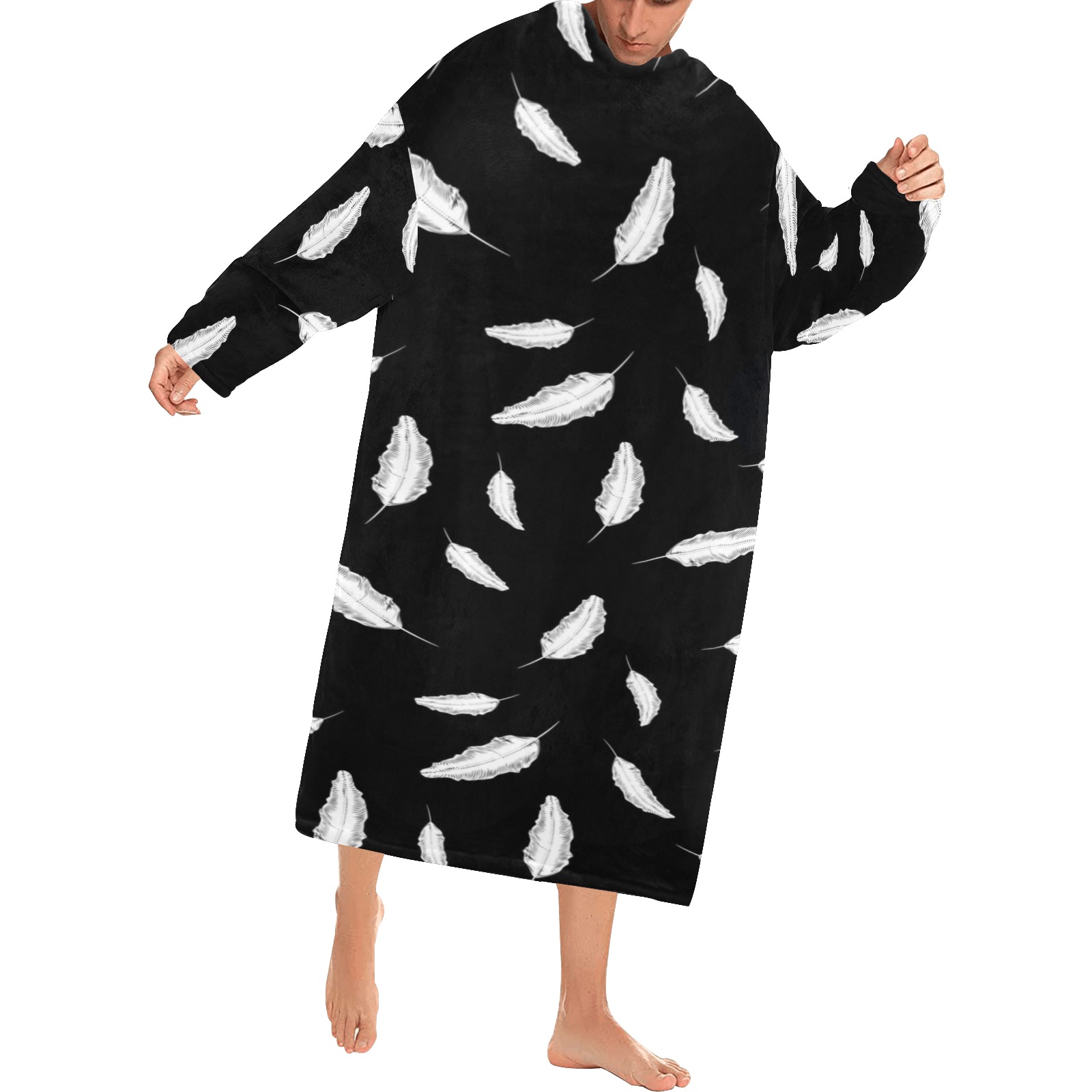 White Feathers Blanket Robe with Sleeves for Adults
