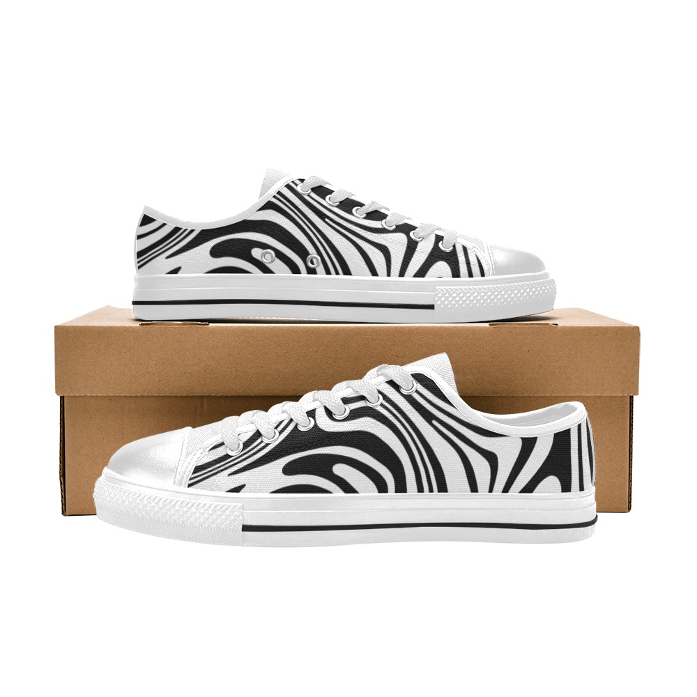 Black and White Marble Women's Classic Canvas Shoes (Model 018)