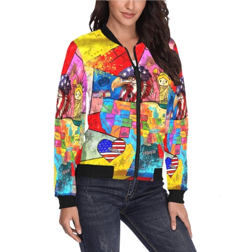USA 2022 by Nico Bielow All Over Print Bomber Jacket for Women (Model H36)