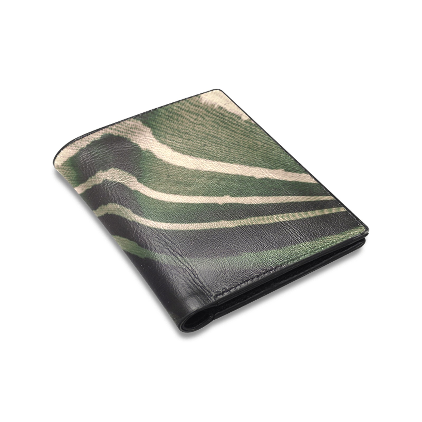 Green digital abstract shapes Men's Leather Wallet (Model 1612)