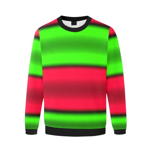 Green & Red Horizontal Stripes Men's Oversized Fleece Crew Sweatshirt (Model H18)