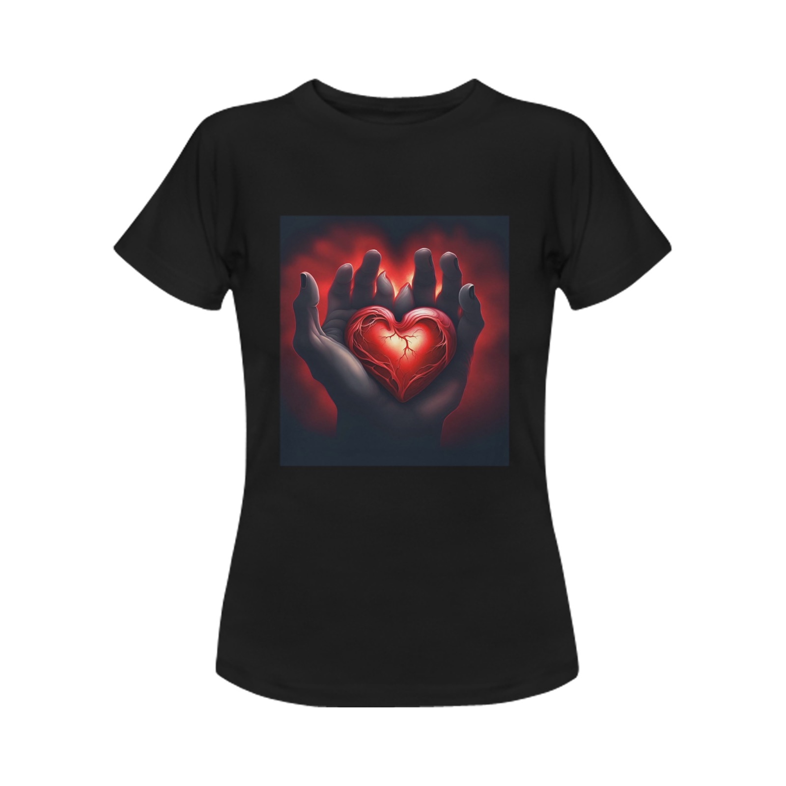 Design a wicked heart coming apart dark red with veins in a black hand as a Halloween picture Women's T-Shirt in USA Size (Two Sides Printing)