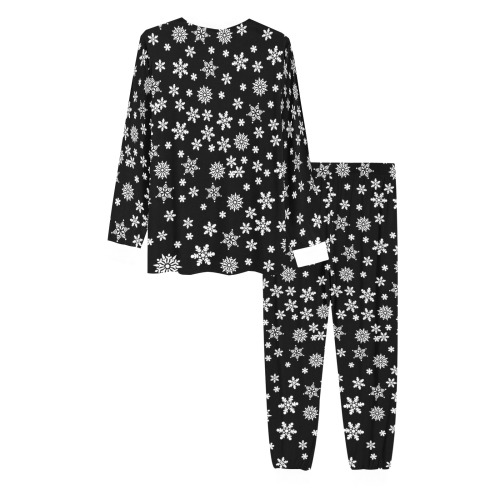 Christmas White Snowflakes on Black Men's All Over Print Pajama Set