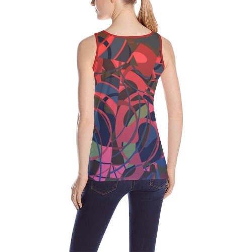 Summer Red Blue Abstract Tangles All Over Print Tank Top for Women (Model T43)