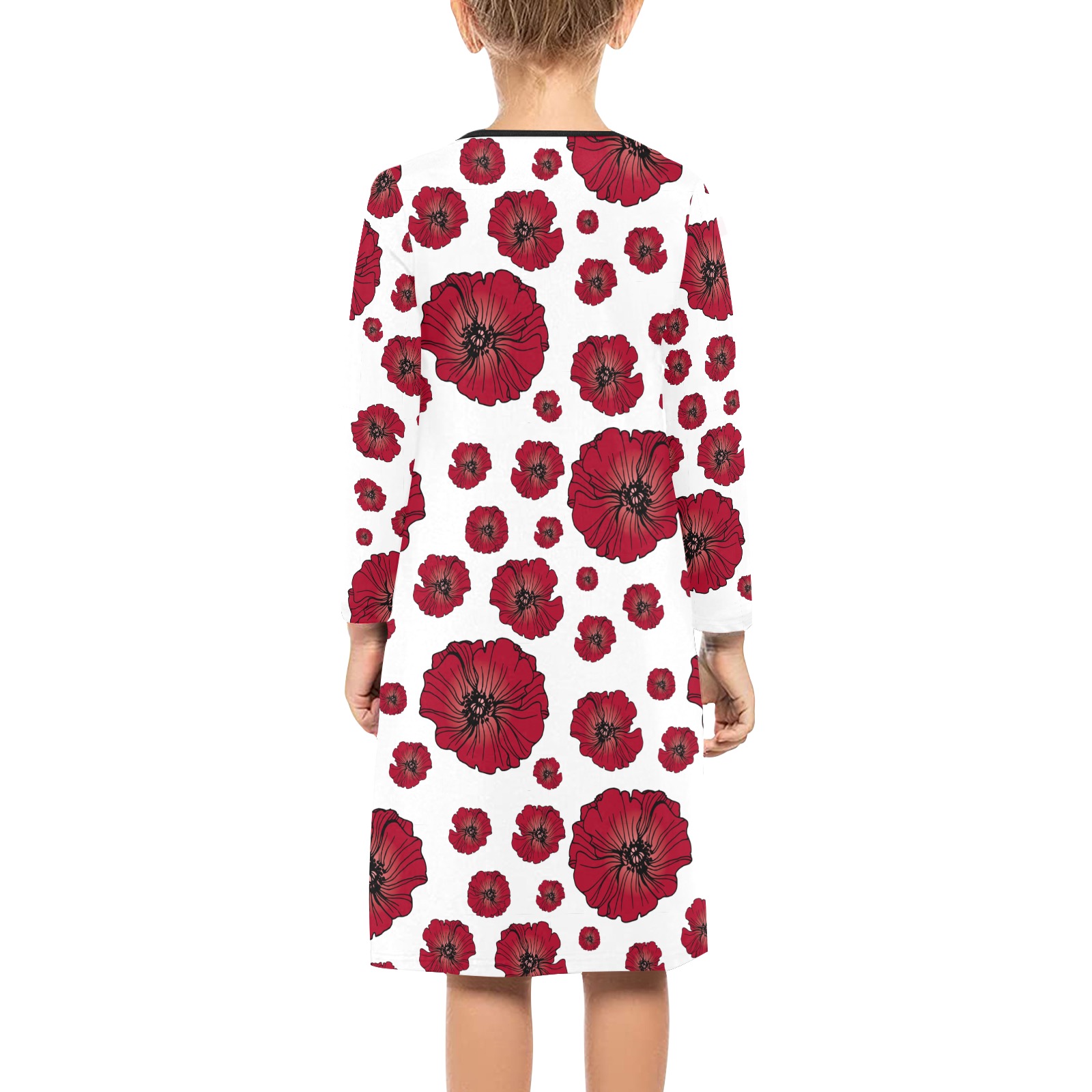 Ô Scarlet Poppy Scatter Girls' Long Sleeve Dress (Model D59)