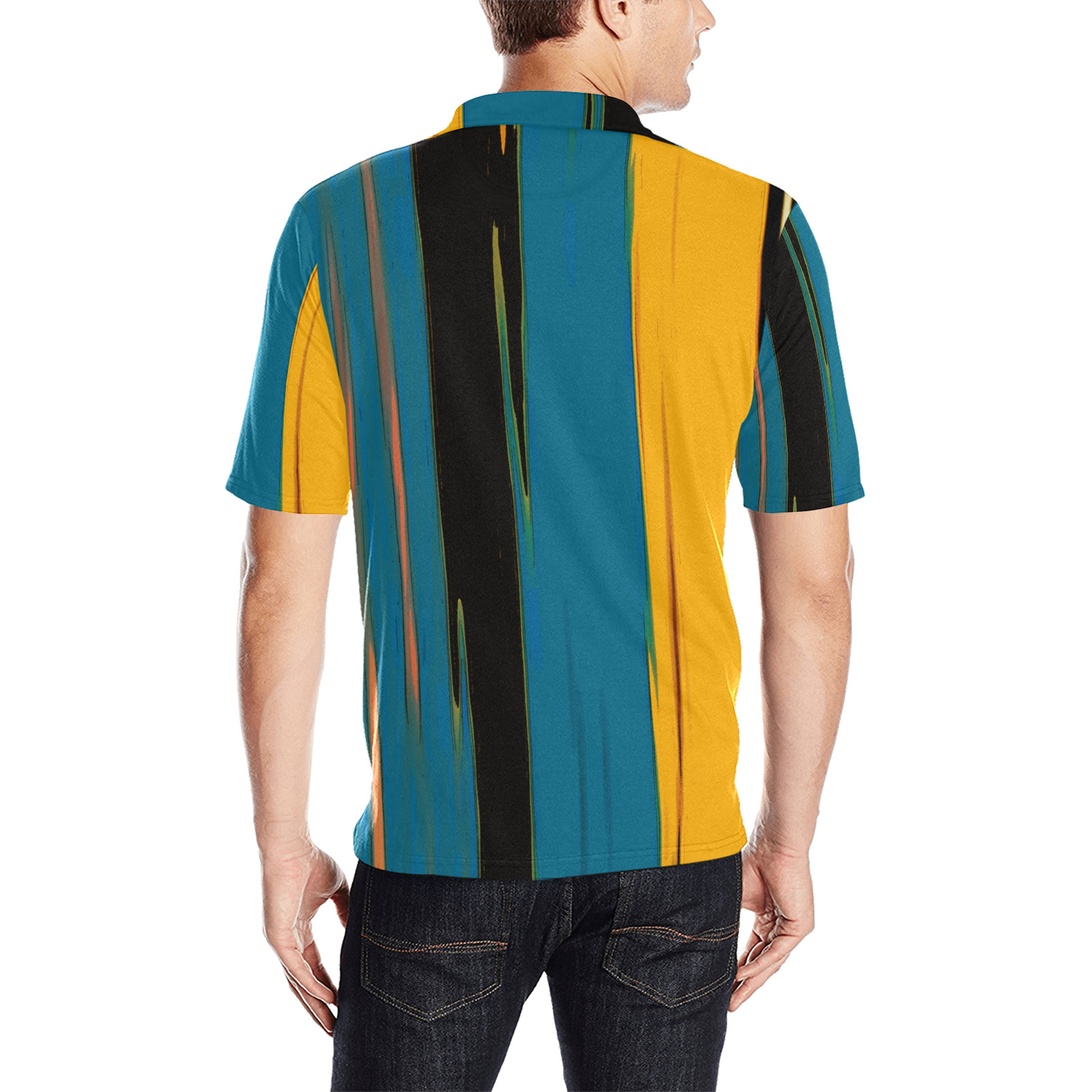 Black Turquoise And Orange Go! Abstract Art Men's All Over Print Polo Shirt (Model T55)