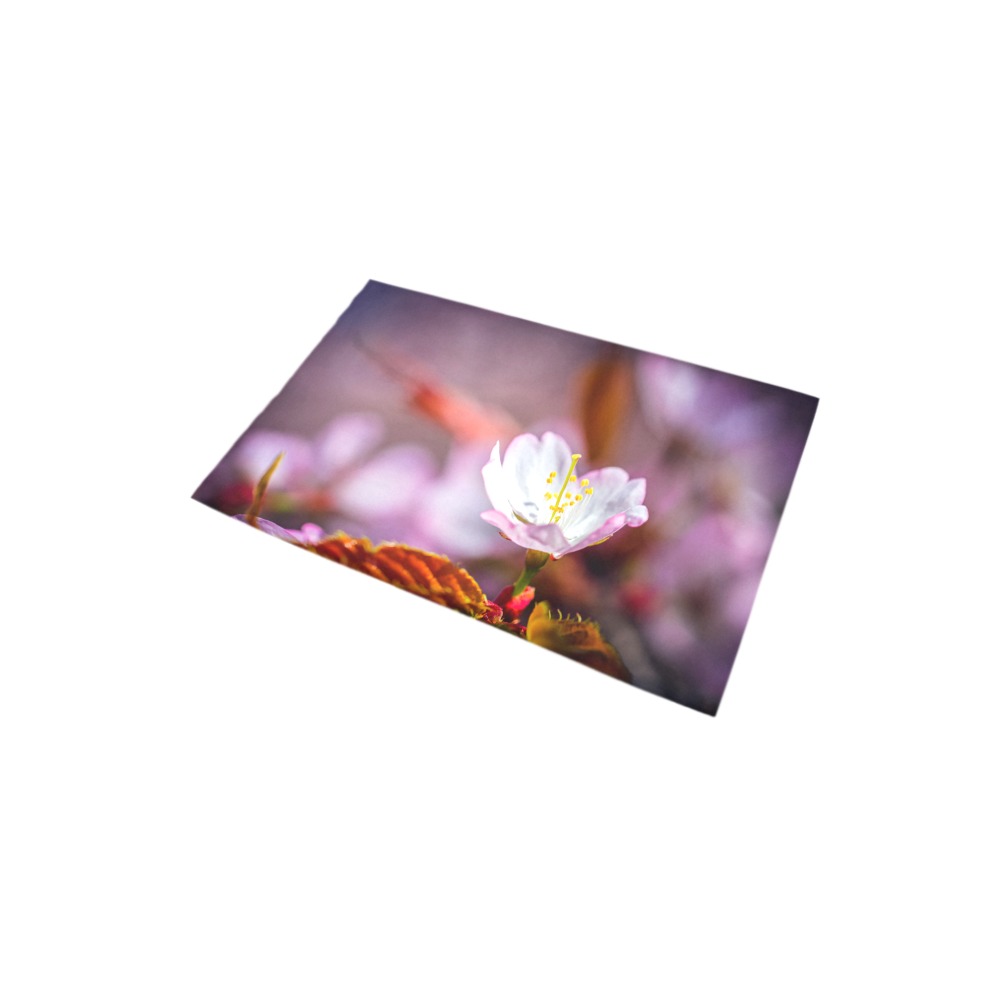 Single, elegant Sakura flowers blooming in spring. Bath Rug 20''x 32''