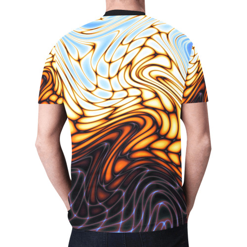 Geometric Psychedelic Swirl Stripes yellow Blue Black New All Over Print T-shirt for Men (Model T45)