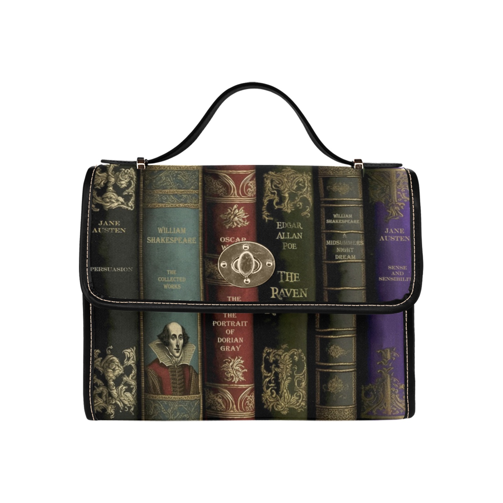 Vintage Library Books Satchel Shoulder Bag (ABOOKSS) Waterproof Canvas Bag-Black (All Over Print) (Model 1641)