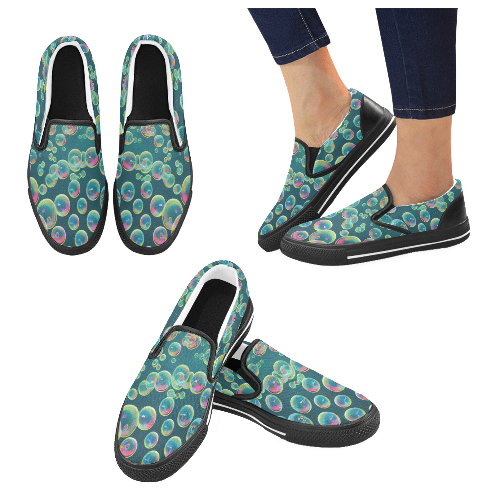 bubbles_pattern_6 b Slip-on Canvas Shoes for Kid (Model 019)