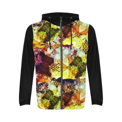 Graffiti Watercolor Markings - Black Sleeves All Over Print Full Zip Hoodie for Men (Model H14)