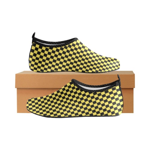 Checkerboard Black And Yellow Women's Slip-On Water Shoes (Model 056)