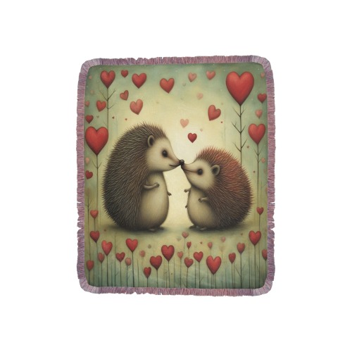 Hedgehog Love 1 Ultra-Soft Fringe Blanket 40"x50" (Mixed Pink)