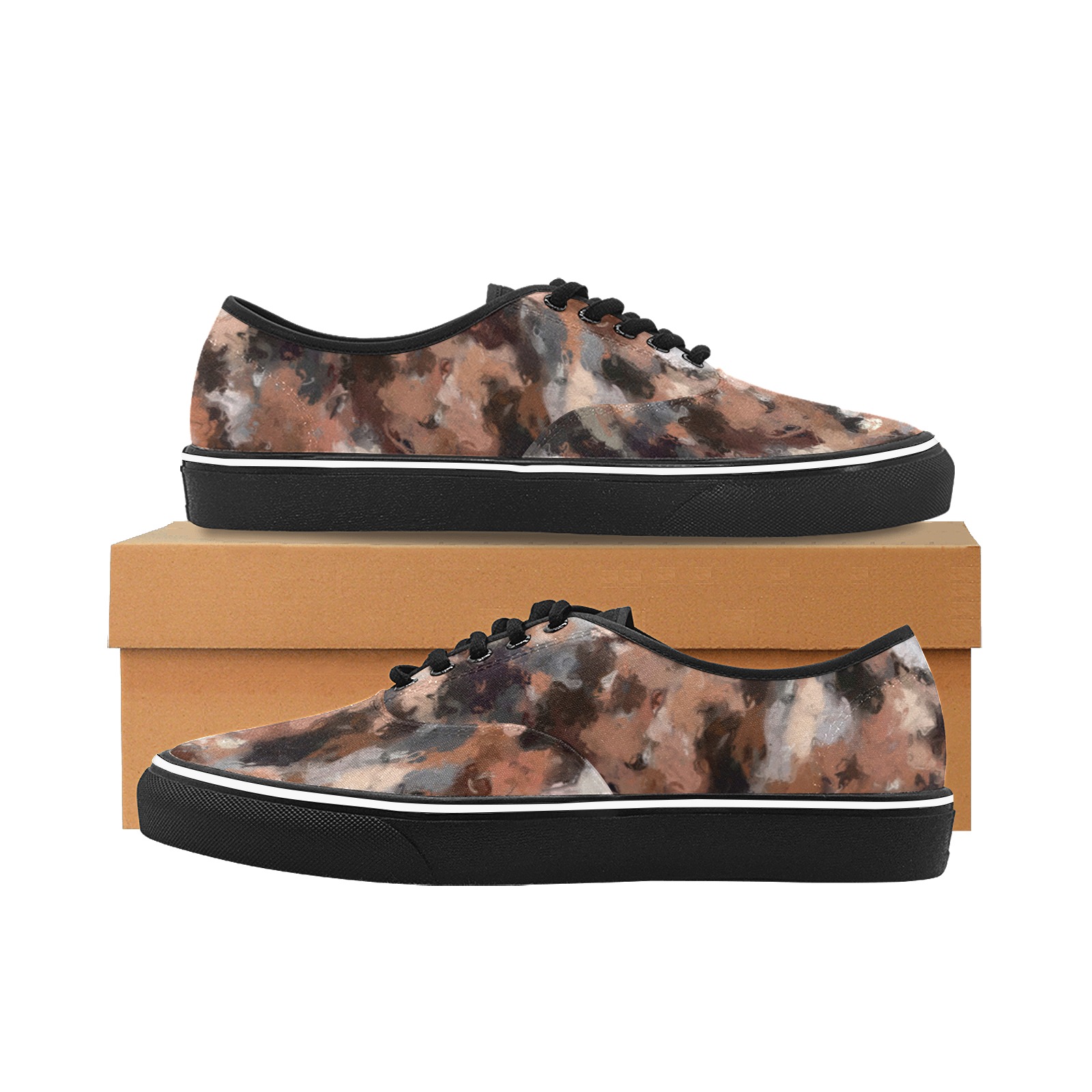 Black, Gray and Brown Paint Splatter Classic Women's Canvas Low Top Shoes (Model E001-4)