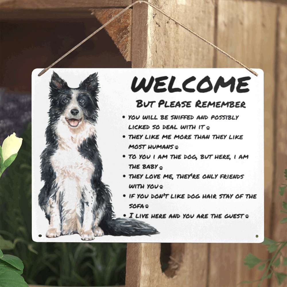 Welcome Happy Smiling Dog Metal Tin Sign 16"x12"