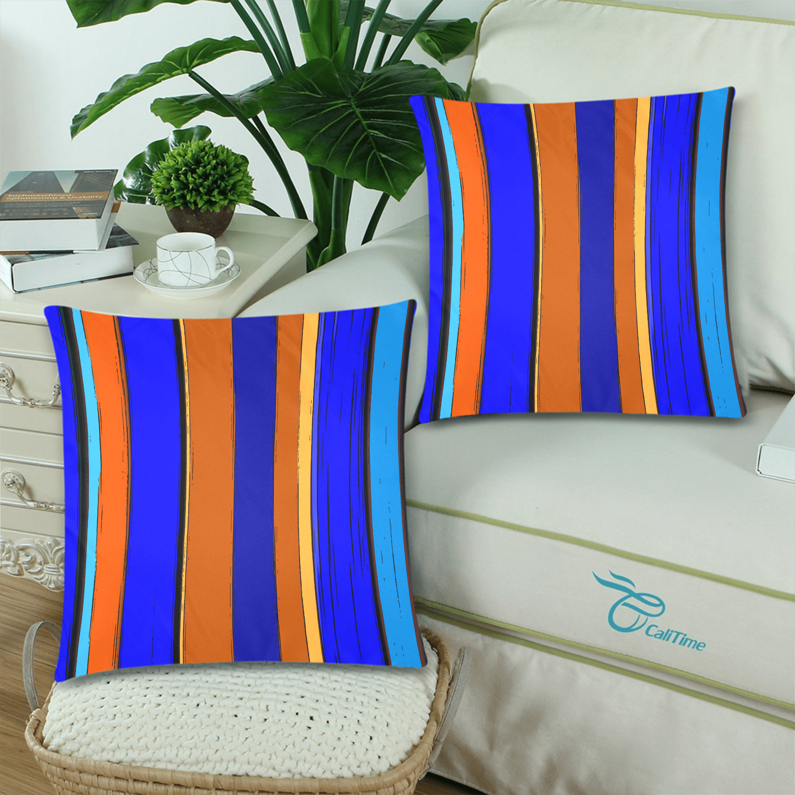 Abstract Blue And Orange 930 Custom Zippered Pillow Cases 18"x 18" (Twin Sides) (Set of 2)