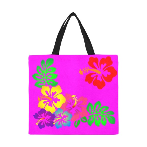 Hibiscus Hawaiian Flower on Pink All Over Print Canvas Tote Bag/Large (Model 1699)