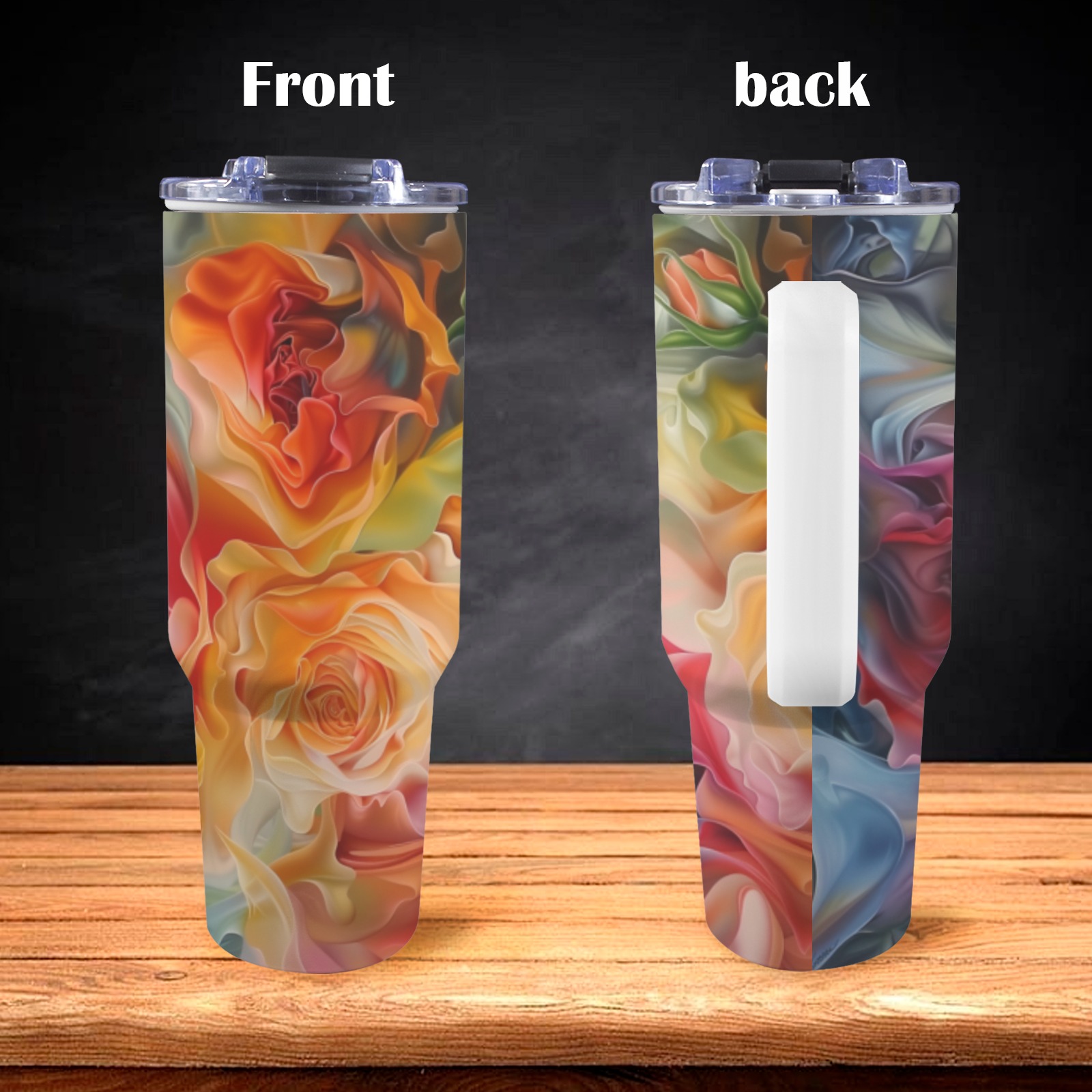 Floral Style 1 40oz Tumbler with White Handle