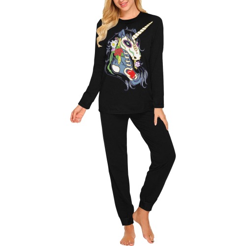 Spring Flower Unicorn Skull Black