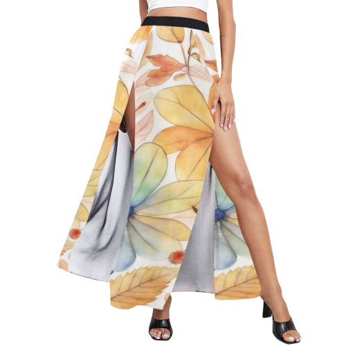 Watercolor Floral 2 High Slit Long Beach Dress (Model S40)