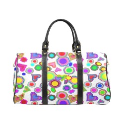 Groovy Hearts and Flowers White New Waterproof Travel Bag/Small (Model 1639)