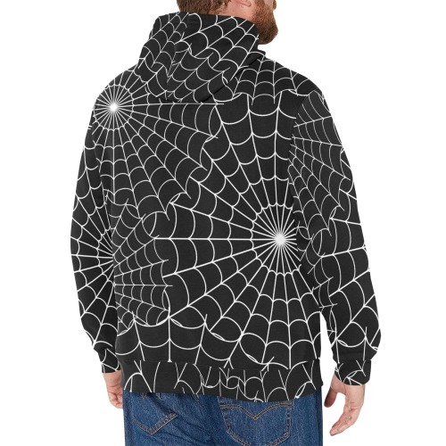 Halloween Spiderwebs - White on Black Men's Fleece Hoodie w/ White Lining Hood (Model H55)