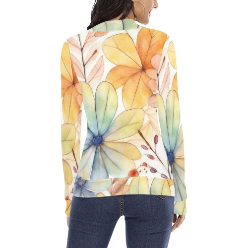 Watercolor Floral 2 Women's All Over Print Mock Neck Sweatshirt (Model H43)