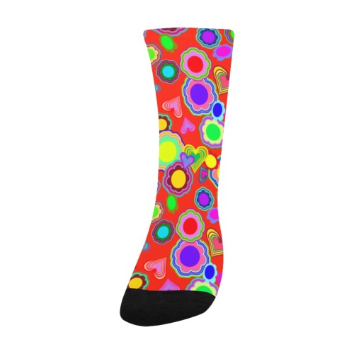 Groovy Hearts and Flowers Red Custom Socks for Kids