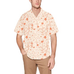 Living Coral Floral Pattern Hawaiian Shirt with Chest Pocket&Merged Design (T58)