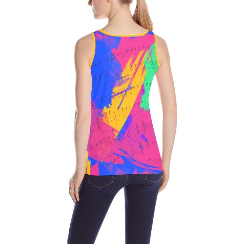 Groovy Paint Brush Strokes with Music Notes All Over Print Tank Top for Women (Model T43)