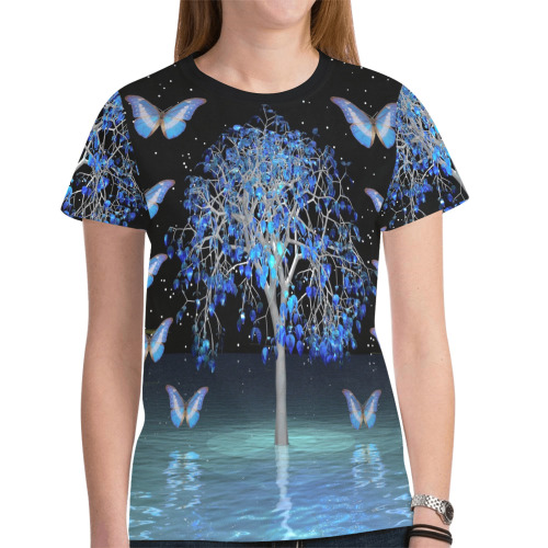 Butterfly Crystal Tree New All Over Print T-shirt for Women (Model T45)
