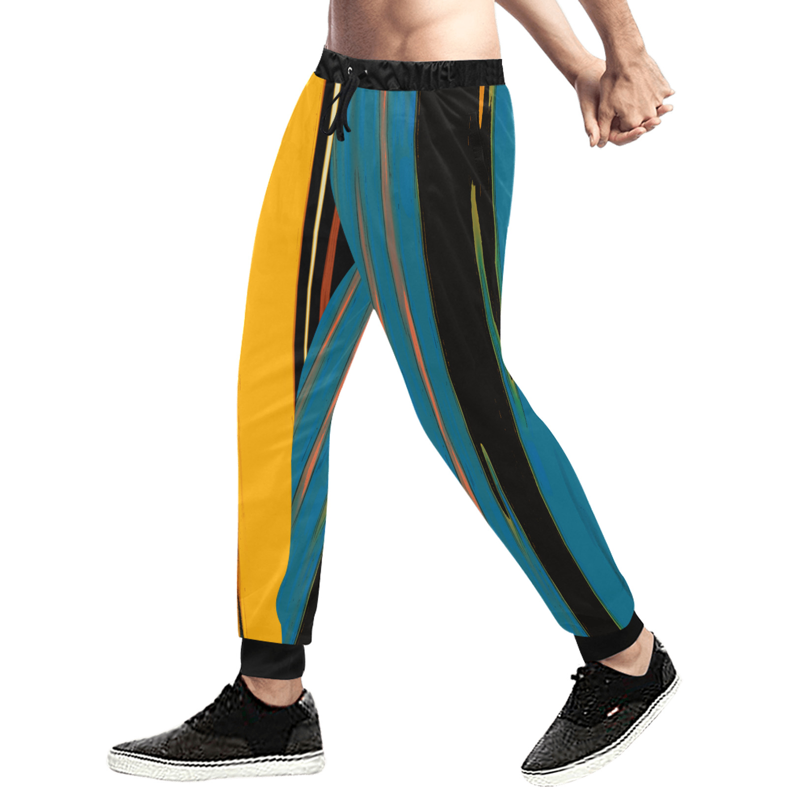Black Turquoise And Orange Go! Abstract Art Men's All Over Print Sweatpants (Model L11)