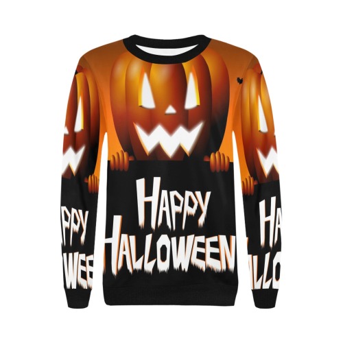 Happy Halloween pumpkin Women's Rib Cuff Crew Neck Sweatshirt (Model H34)